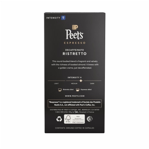 Peet’s Coffee Capsules for Nespresso Original Machines Decaffeinato Ristretto Espresso Dark Roast Perspective: back