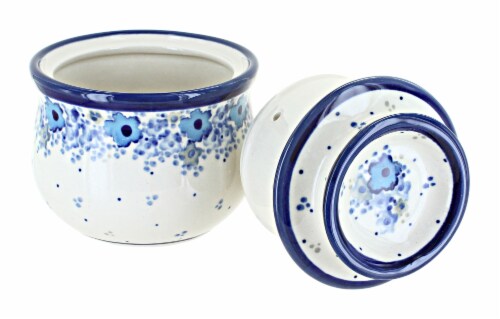Blue Rose Polish Pottery Sybil French Butter Dish Perspective: back