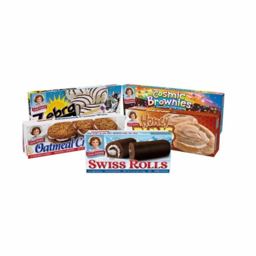 Zebra Cakes, Cosmic Brownies, Honey Buns, Oatmeal Creme Pies, and Swiss Rolls (1 Box Each) Perspective: back