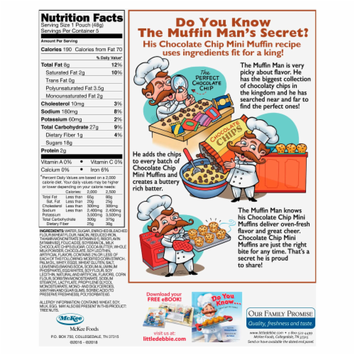 Little Debbie Chocolate Chip Mini Muffins, 8 Boxes, 40 Travel Pouches of Bite Size Muffins Perspective: back