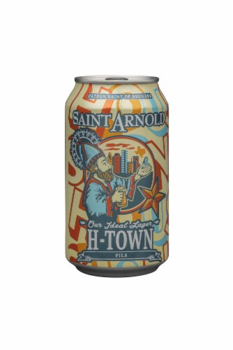 Saint Arnold H-Town Pilsner Craft Beer Perspective: back