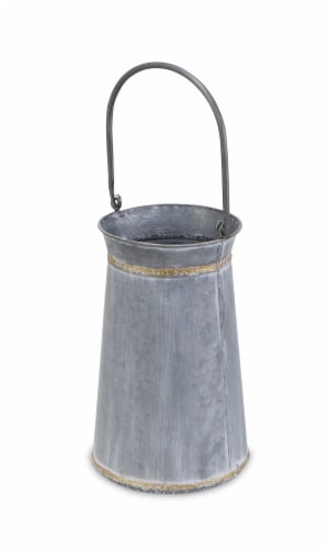Cheungs 5522L Tall Round Galvanized Planter with Top & Bottom Gold Welding Accents & Swivel H Perspective: back