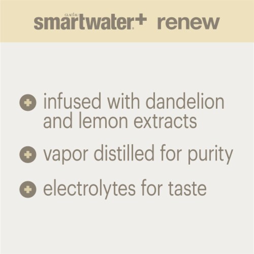 Smartwater+ Renew Vapor Distilled Electrolyte Dandelion Lemon Flavored Bottled Water Perspective: back