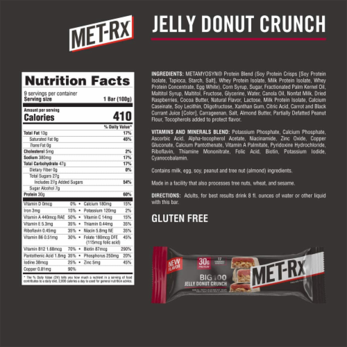 Met-RX USA 380339 Big 100 Bar Jelly Donut, 9 Per Box Perspective: back