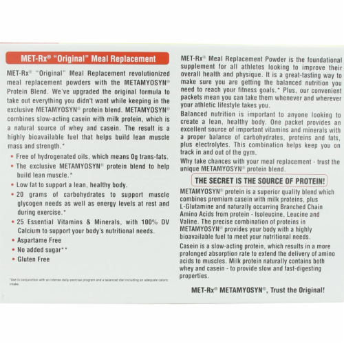 MET-Rx Meal Replacement Protein Powder - 2.54 Oz Packets, 40 Count Perspective: back