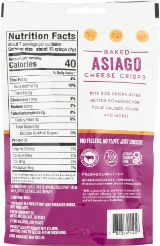 Fresh Gourmet Asiago Cheese Salad Crisps Perspective: back