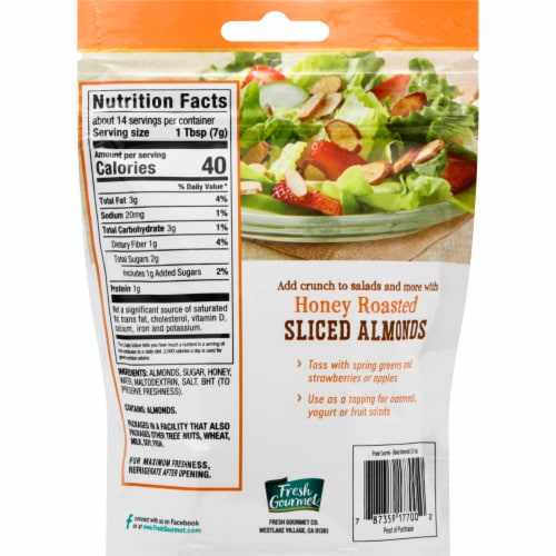 Fresh Gourmet® Honey Roasted Sliced Almonds Salad Topping Perspective: back