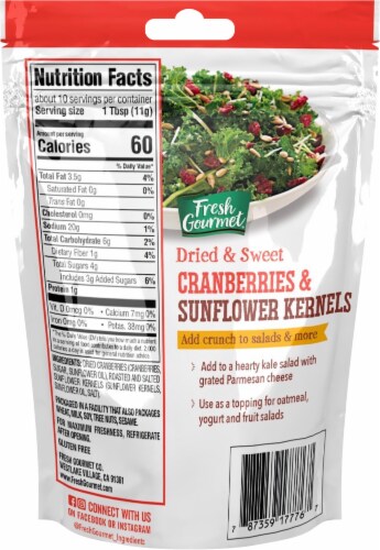Fresh Gourmet Dried & Sweet Cranberries & Sunflower Kernels Salad Topping Bag Perspective: back