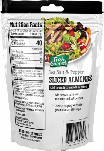 Fresh Gourmet Sea Salt & Cracked Pepper Sliced Almonds Salad Topping Perspective: back