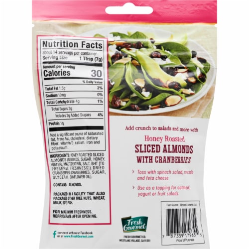 Fresh Gourmet Honey Roasted Almond & Cranberries Salad Topping Perspective: back