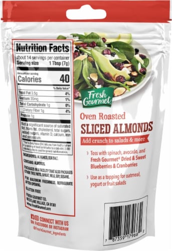 Fresh Gourmet Oven Roasted Sliced Almonds Salad Topping Perspective: back