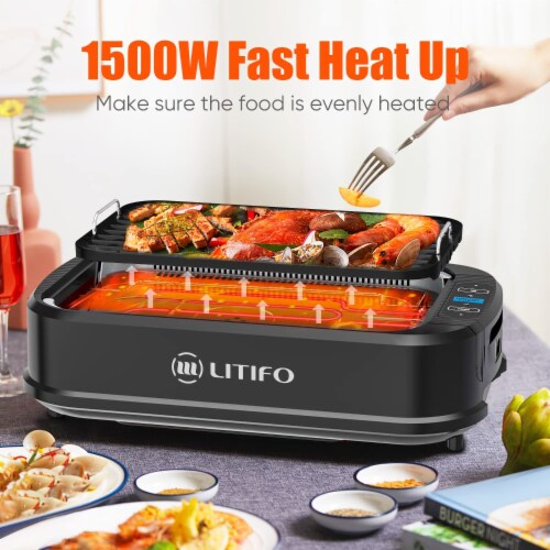Litifo Smokeless Grill, Portable Electric Grill with Non-Stick Coating, Removable Dishwasher Perspective: back