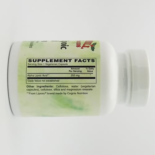 Holly Hill Health Foods, Alpha Lipoic Acid 250 MG, 60 Vegetarian Capsules Perspective: back