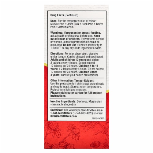 MediNatura T-Relief™ Arnica +12 Extra Strength Tablets Perspective: back