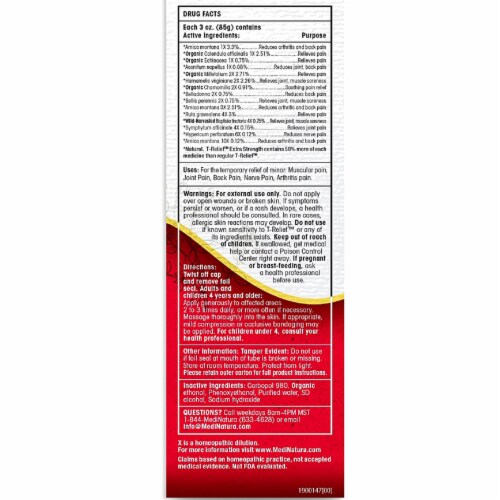 MediNatura T-Relief Extra Strength Homeopathic Gel Arnica +12 Natural Relieving Actives,3 Oz Perspective: back