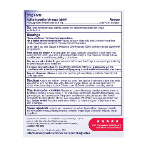 Azo Maximum Strength Urinary Pain Relief Tablets Perspective: back