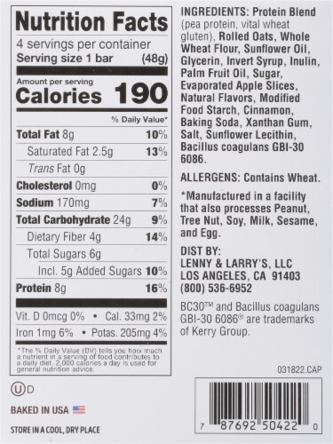 Lenny & Larry's The Complete Kickstart™ Apple Cinnamon Breakfast Bars Perspective: back