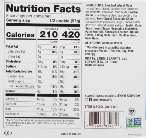 Lenny & Larry's® The Complete Cookie® Chocolate Chip Soft-Baked Cookies Perspective: back
