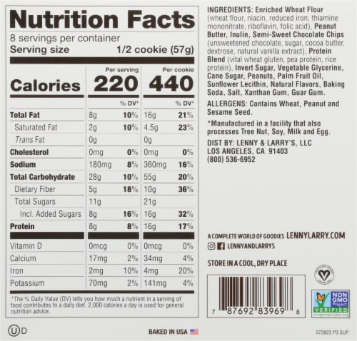 Lenny & Larry's® The Complete Cookie® Peanut Butter Chocolate Chip Soft-Baked Cookies Perspective: back