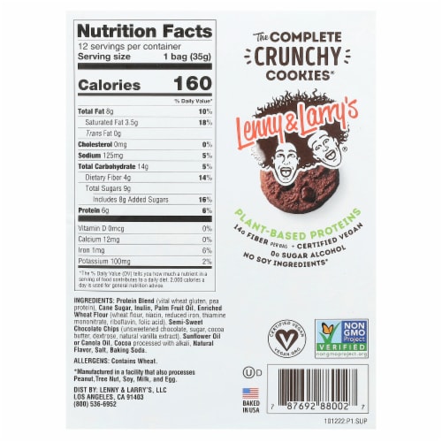 Lenny & Larry's The Complete Double Chocolate Plant-Based Protein Cookies Perspective: back