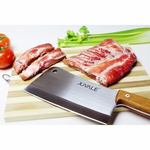 Meat Cleaver, Heavy Duty Knife with Solid Wood Handle (Stainless Steel, 8-In) Perspective: back