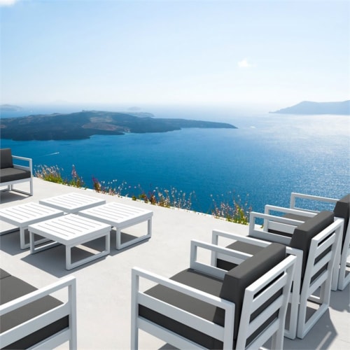 Siesta ISP131-WHI-CCH Mykonos Patio Club Chair with Sunbrella Charcoal Cushion - White Perspective: back