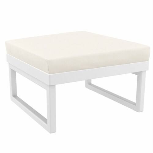 Siesta ISP137F-WHI-CNA Mykonos Ottoman with Sunbrella Natural Cushion - White Square Perspective: back