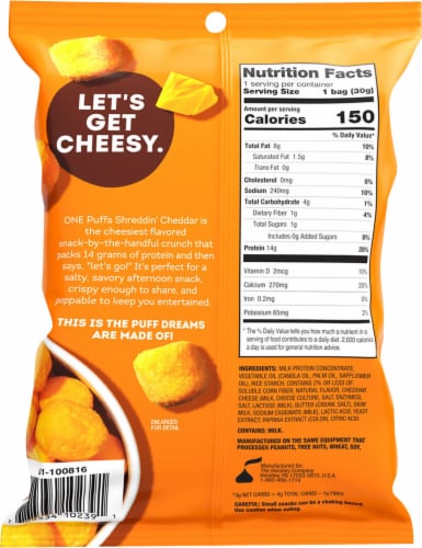One® Shreddin' Cheddar Puffs Perspective: back