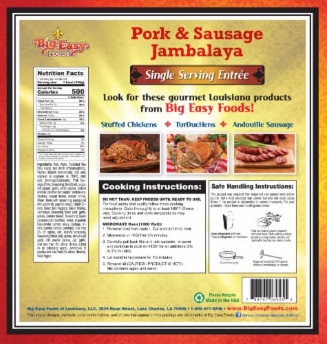 Big Easy Foods Pork & Sausage Jambalaya Single Serving Entree Perspective: back