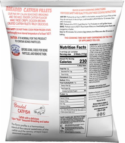 Big Easy Foods Cajun Seasoned Lightly Breaded Par Fried Catfish Fillets Perspective: back