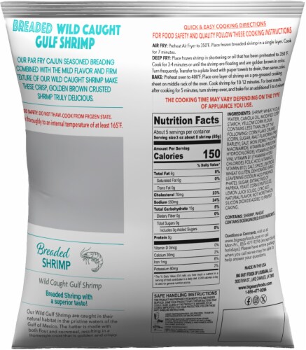 Big Easy Foods Cajun Seasoned Lightly Breaded Par Fried US Shrimp Perspective: back