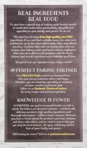 Partners Olive Oil & Herb Artisan Snack Crackers Perspective: back