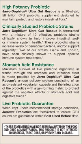Jarrow Formulas Ultra Jarro-Dophilus Probiotic Supplement Veggie Capsules Perspective: back