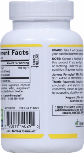 Jarrow Formulas® Milk Thistle 30:1 Extract Liver Support Veggie Capsules 150mg Perspective: back