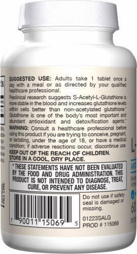 Jarrow Formulas® Vegan S-Acetyl L-Glutathione Antioxidant Tablets 100 mg Perspective: back