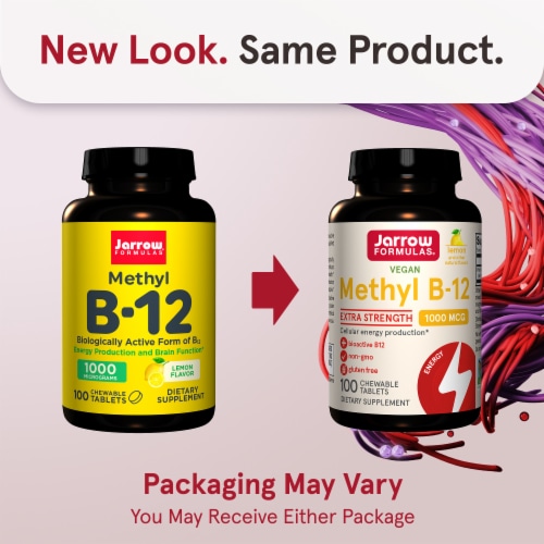 Jarrow Formulas® Extra Strength Methyl B-12 Lemon Chewable Tablets 1000 mcg Perspective: back