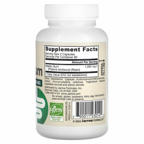 Jarrow Formulas Vegan Mastic Gum 1 000 mg - 120 Veggie Capsules Perspective: back