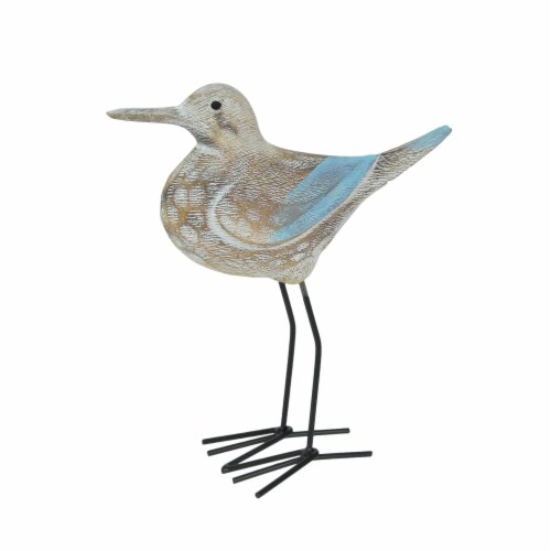Carved Wood and Metal Sandpiper Shorebird Statue Coastal Accent Perspective: back