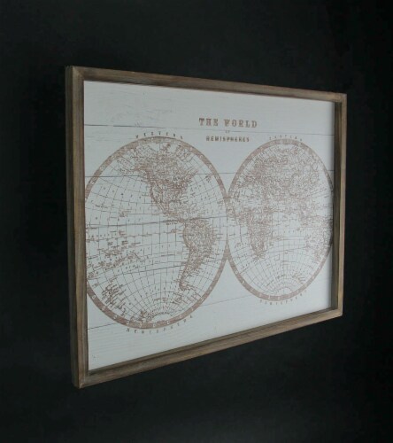 Rustic World Hemispheres Map Canvas Print Wood Frame Hanging Wall Decor Plaque Perspective: back