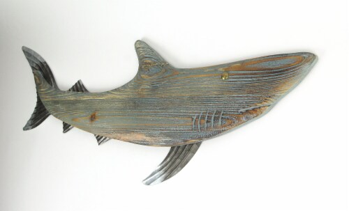 Verdigris Wood Shark Wall Sculpture Metal Accent Decorative Hanging Plaque Art Perspective: back