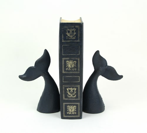 Blue Cast Iron Whale Tail Bookends Decorative Bookshelf Home Nautical Decor Set Perspective: back