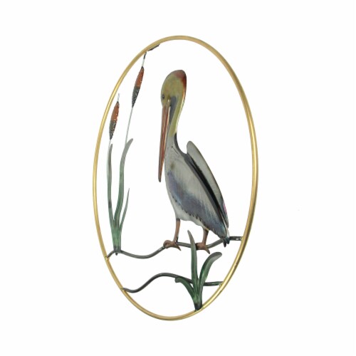 Hand-Painted Metal Pelican Open Work Wall Hanging 24 Inch Diameter Coastal Decor Perspective: back