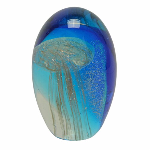 5 Inch Glass Glow In The Dark Jellyfish Paperweight Bookend Coastal Home Decor Sculpture Perspective: back