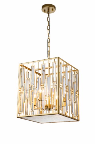 Cynthia 4-Light Gold Square Modern Glam Crystal Lantern Chandelier Perspective: back