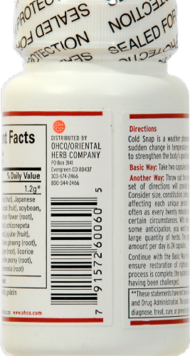 Oriental Herb Company Cold Snap Herbal Supplement Capsules Perspective: back