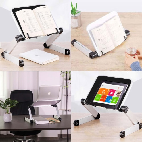 RAINBEAN Aluminum Adjustable and Foldable Portable Desk Book Holder in Black Perspective: back