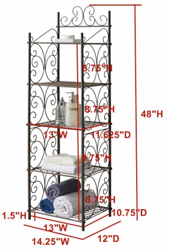 Edgeware 5 Tier Freestanding Bathroom Spacesaver Rack, Pewter Metal Perspective: back