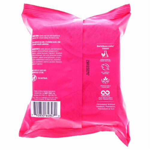 Burts Bees Hydrating Pre-moistened with Watermelon Scent Facial Cleanser Towelettes Perspective: back