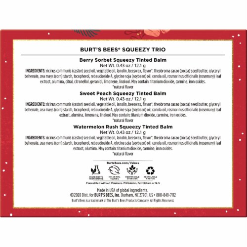 Burt's Bees Squeezy Trio Tinted Lip Balm Holiday Gift Set Perspective: back