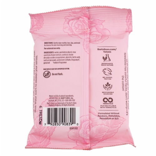 Burt's Bees Micellar Facial Towelettes, Rose Water, 10 Ct Perspective: back